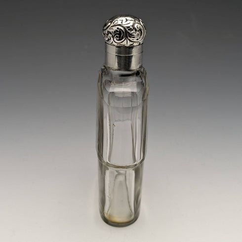 1900年 英国アンティーク ガラス製 フラスコ 純銀蓋 R W Forsyth